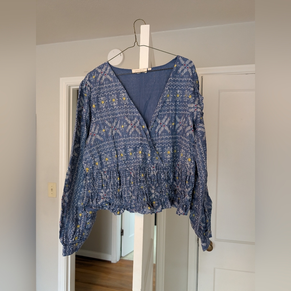 Anthropologie Forever That Girl‎ 100% Cotton Smocked Waist Blouse